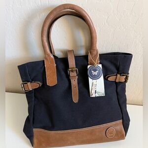 Le Papillon Tote Bag Canvas Leather Black Brown Classic